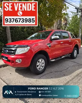 Ford Ranger 3.2L XLT 4x2 usado (2016) color Rojo Bari precio $11.980.000